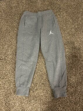 Jordan Gray Sweat Fleece Joggers with White Jumpman